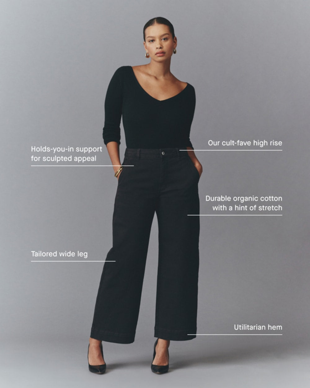 The Utility Wide-Leg Pant in Black — detail view