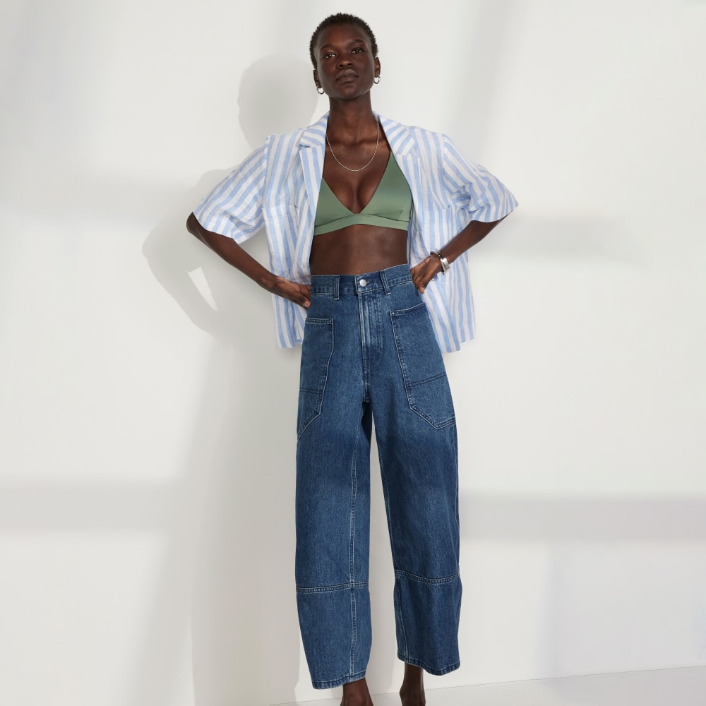 The ReNew Plunge Triangle Top in Herb — detail view