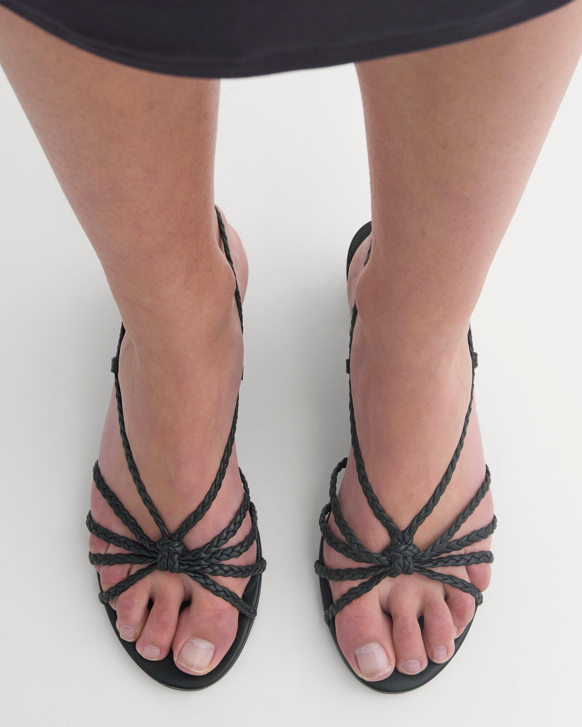 Made in Italy Braided Kitten Heel in Black Leather — detail view
