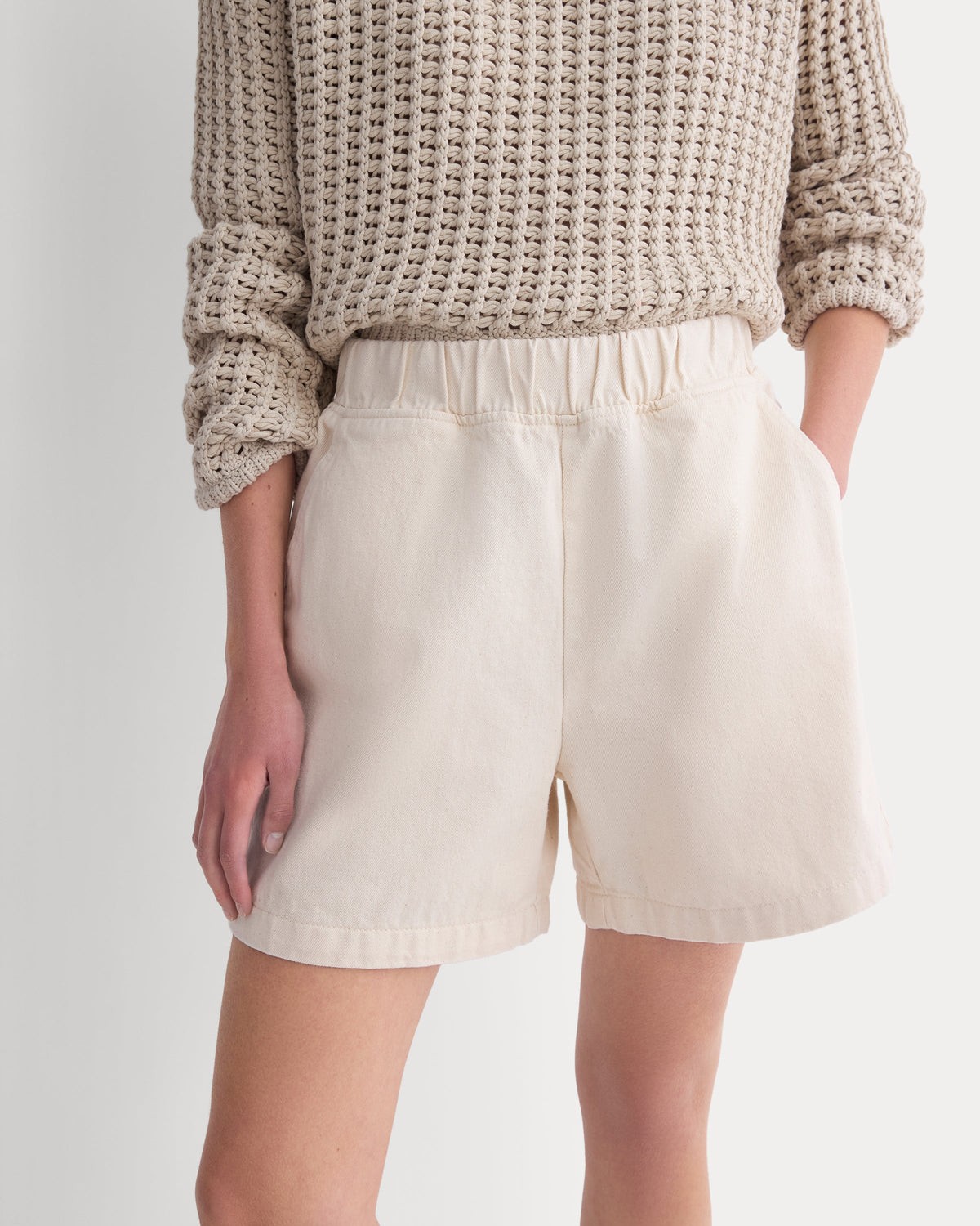 Denim Easy Short in Ecru — detail view
