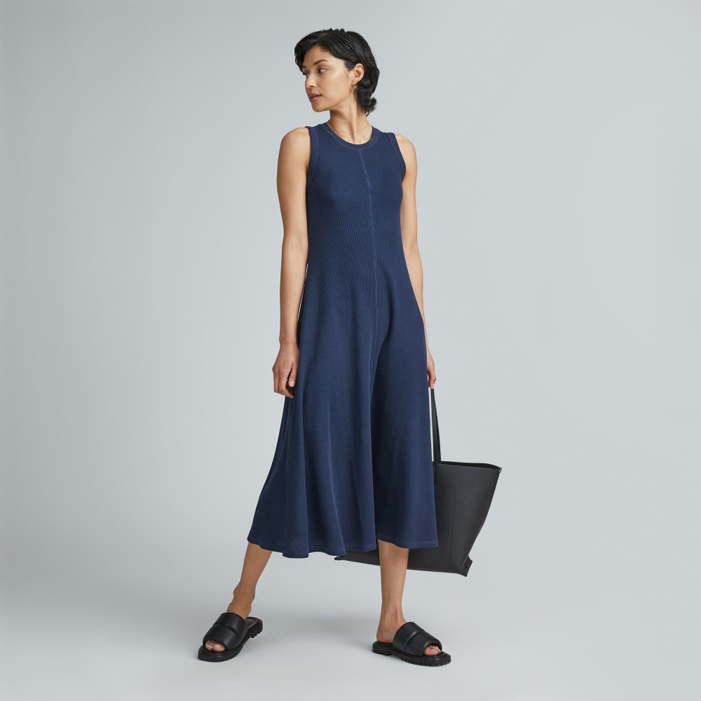 The Organic Cotton Waffle Tank Dress in Navy — alternate view
