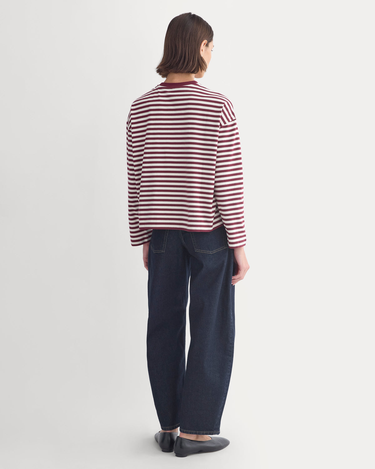 Forever Jersey Boxy Long-Sleeve Crew in Cabernet / Birch — detail view
