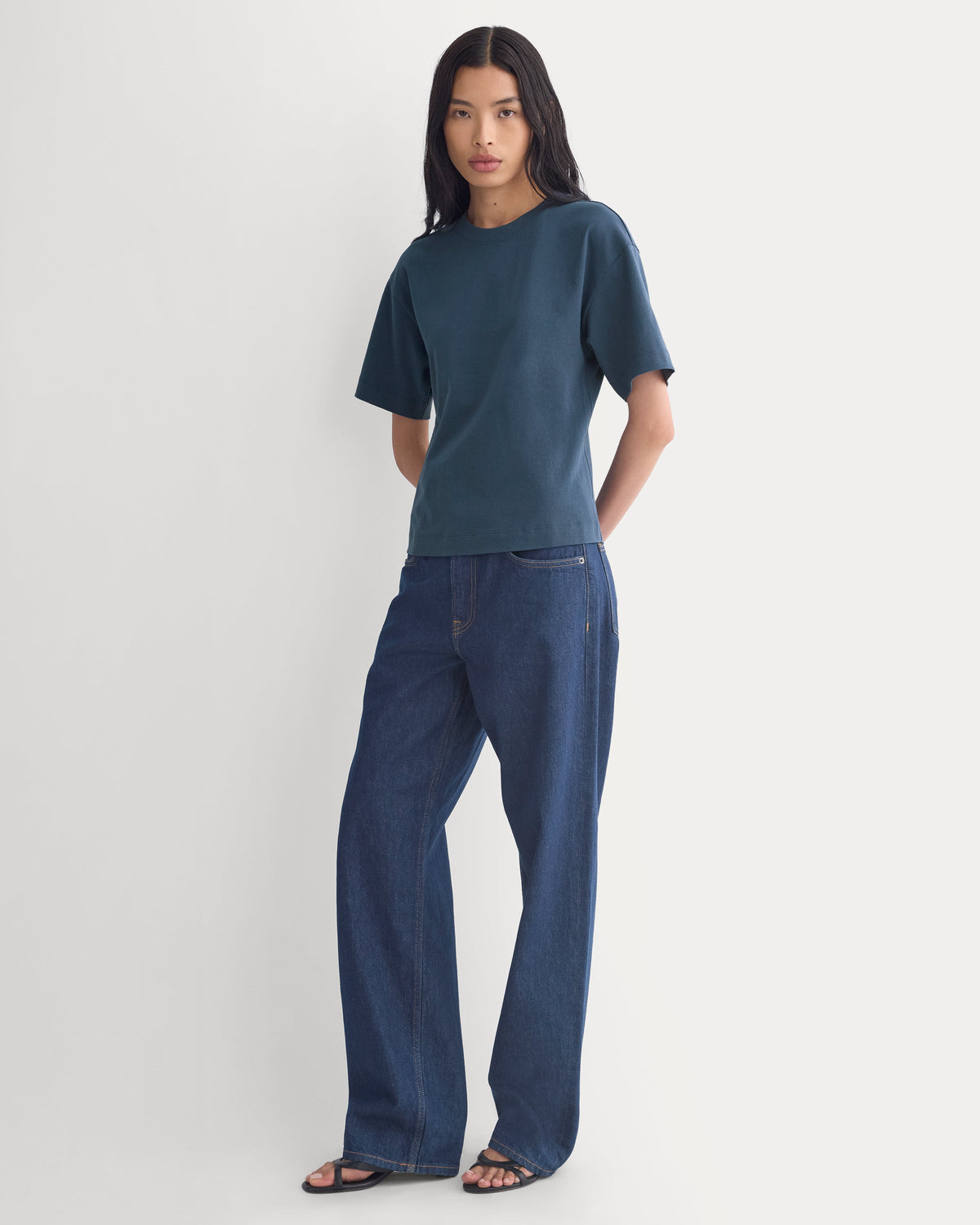 Premium Weight Back Slit Tee in Midnight Navy — detail view