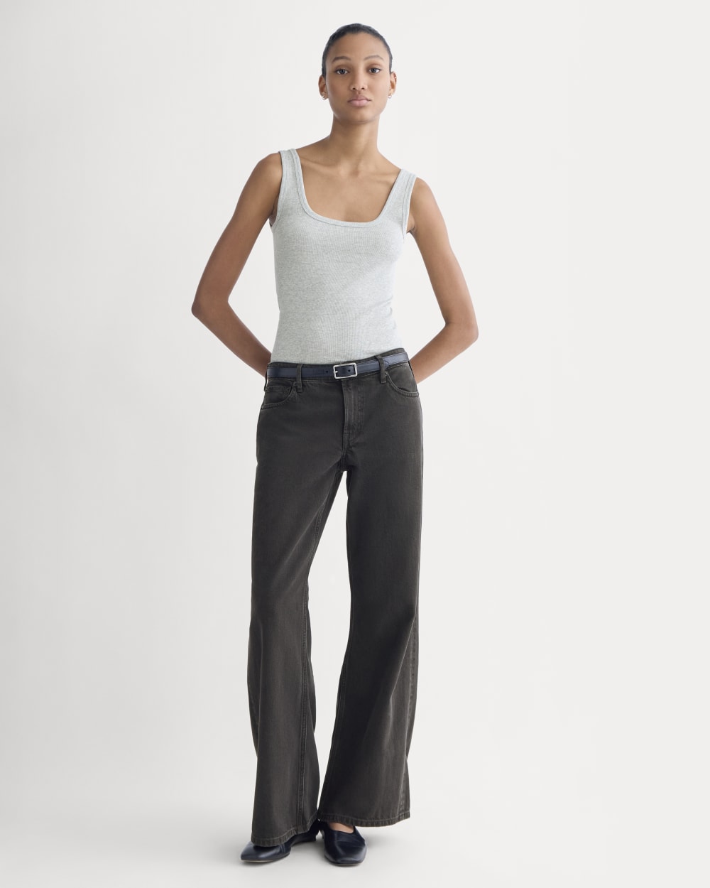 The Luxe Rib Square-Neck Tank in Classic Heather Grey — detail view