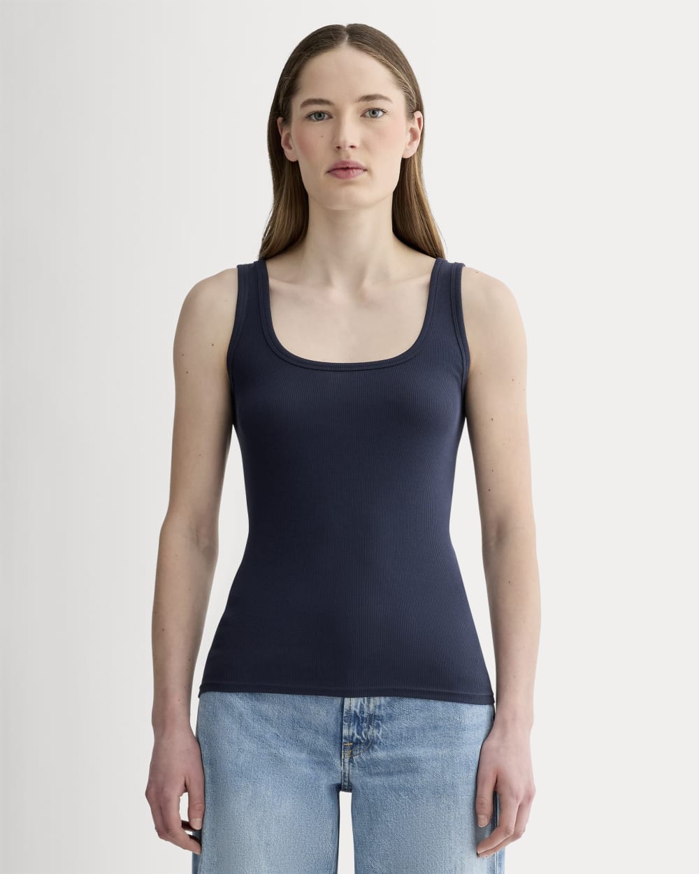 The Luxe Rib Square-Neck Tank in Navy — front view