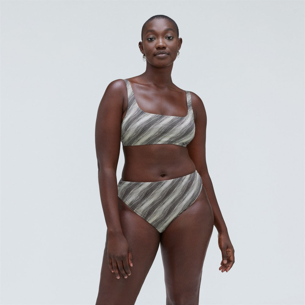 The High-Rise Cheeky Bikini Bottom in Black / Canvas — detail view