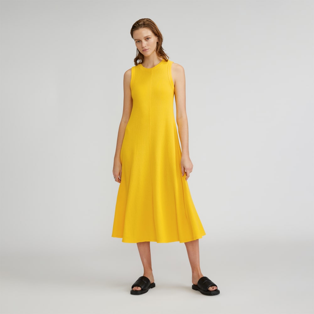 The Organic Cotton Waffle Tank Dress in High Visibility Yellow — front view