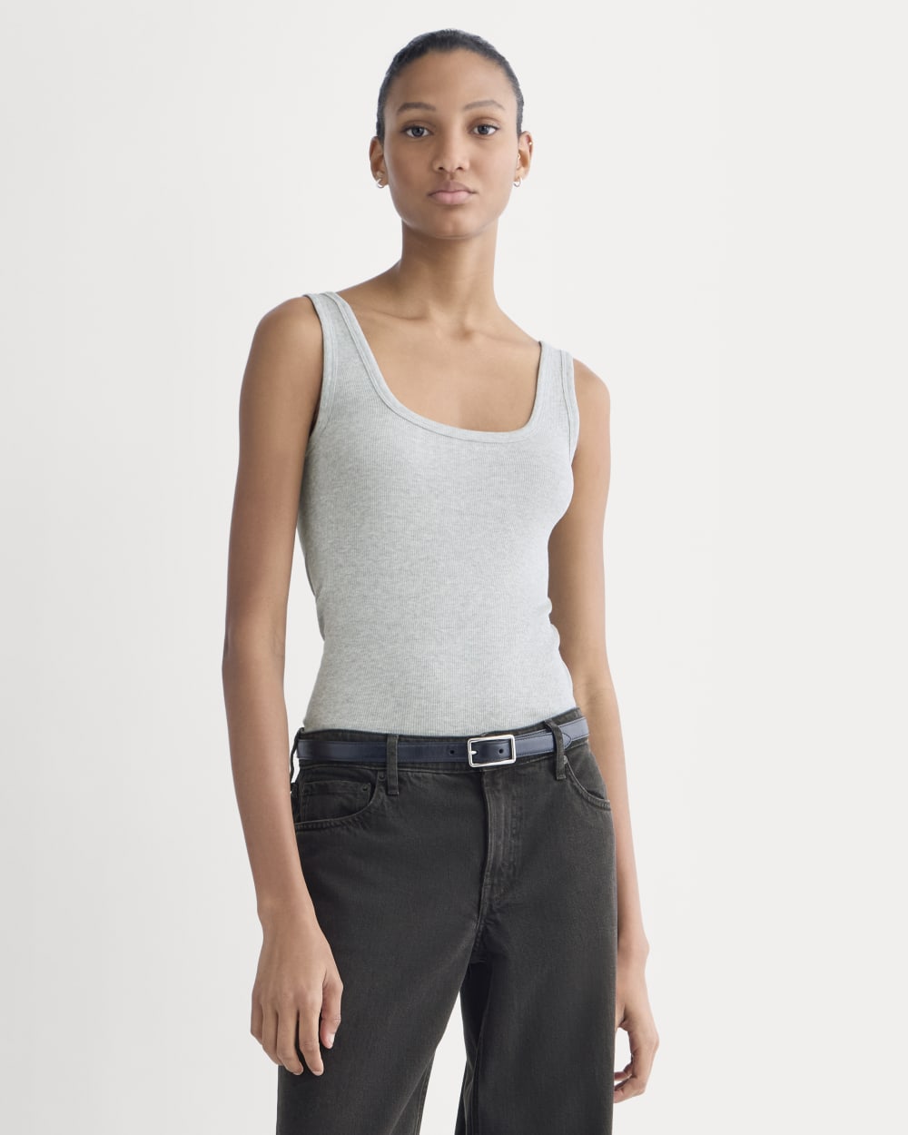 The Luxe Rib Square-Neck Tank in Classic Heather Grey — front view