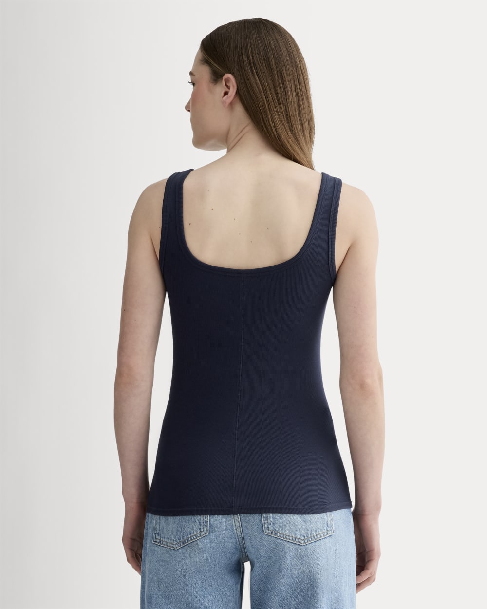 The Luxe Rib Square-Neck Tank in Navy — detail view