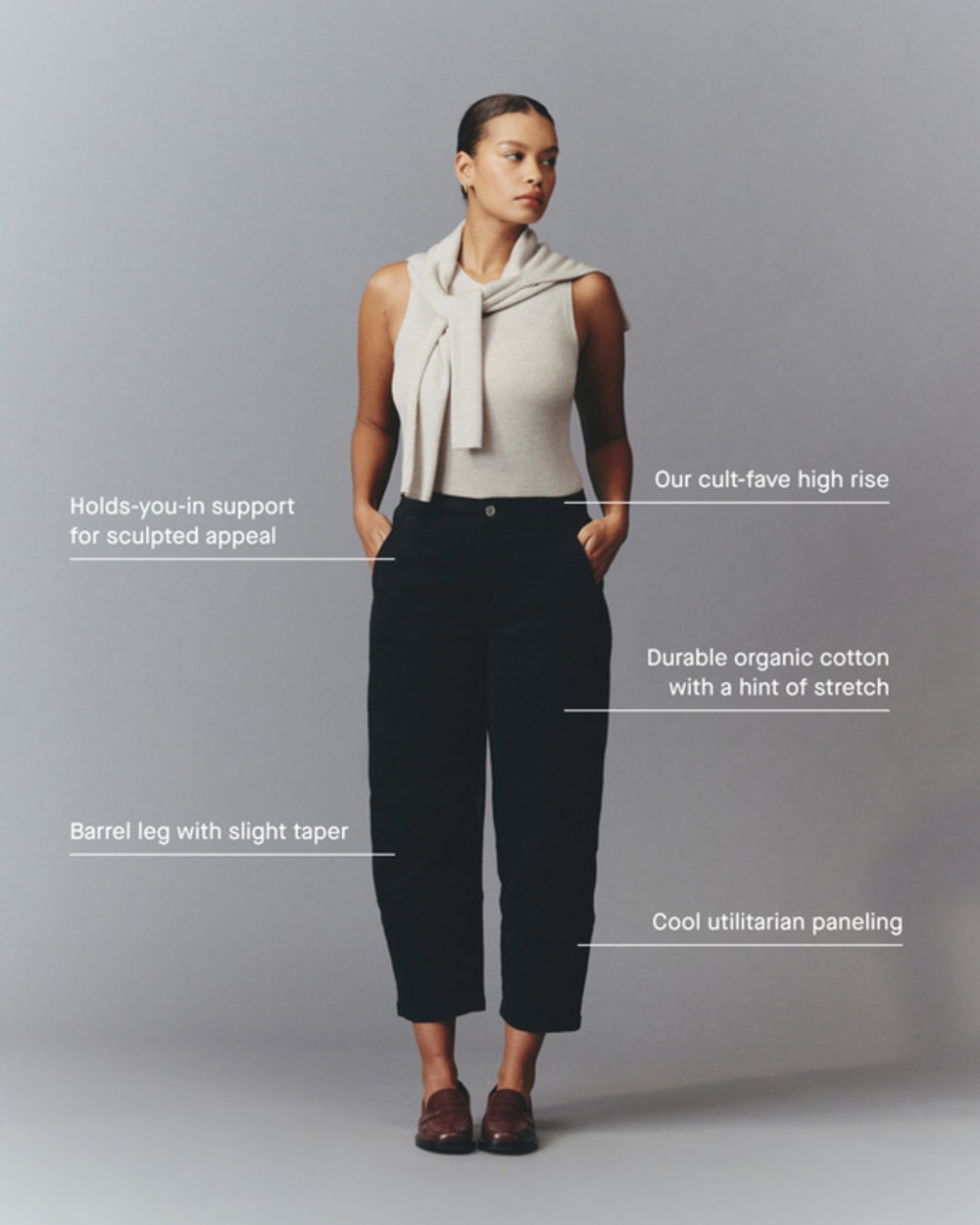 The Utility Barrel Pant in Toasted Coconut — detail view
