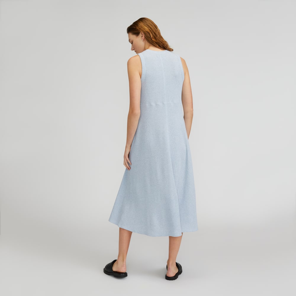 The  Organic Cotton Waffle Tank Dress in Heathered Periwinkle — detail view
