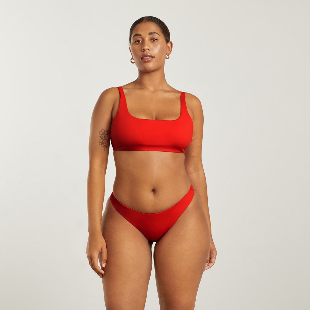 The Square-Neck Bikini Top in Bright Red — detail view