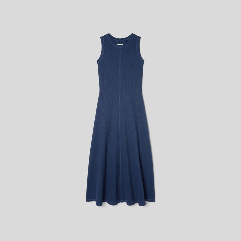 The  Organic Cotton Waffle Tank Dress in Navy — front view