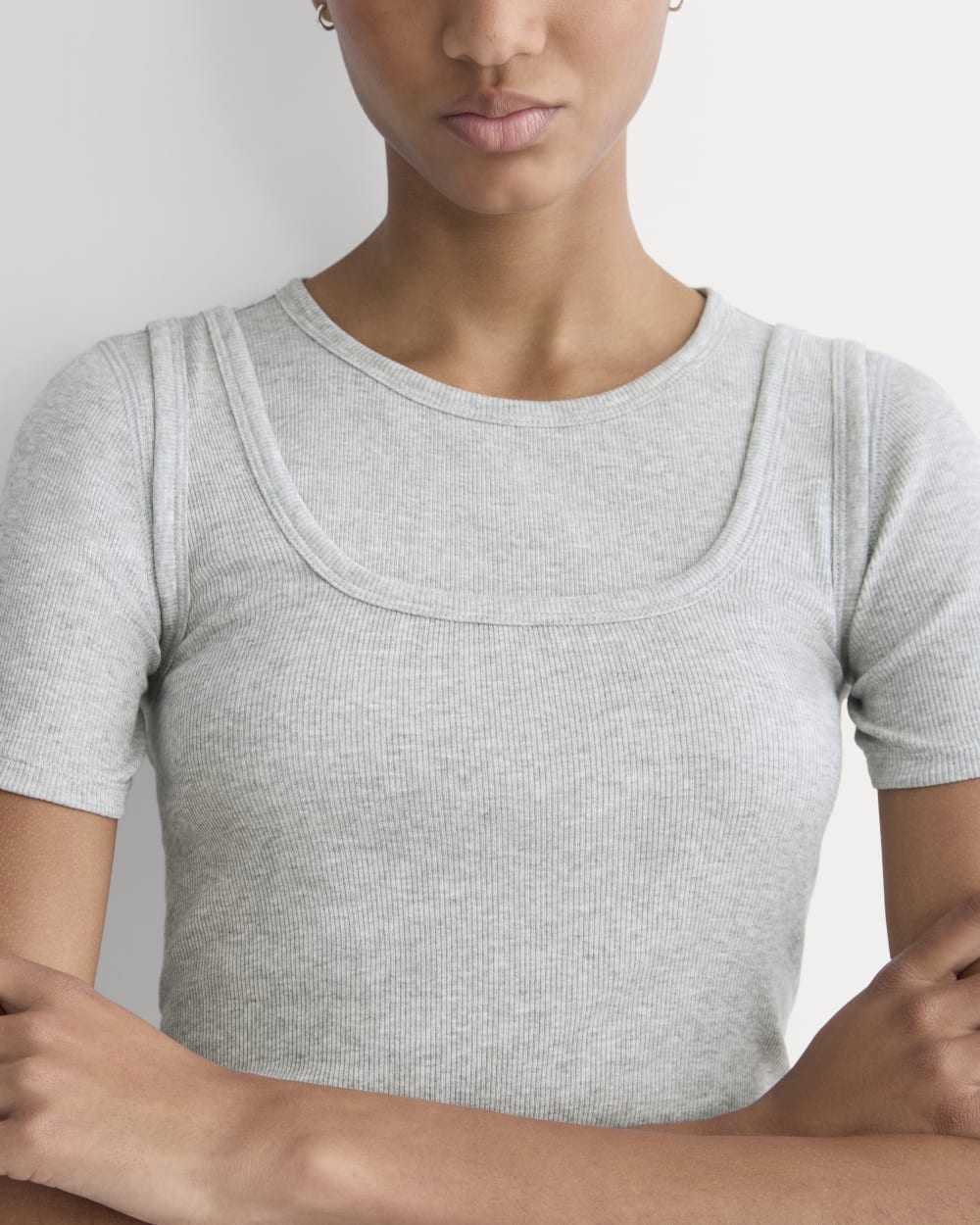 The Luxe Rib Square-Neck Tank in Classic Heather Grey — detail view