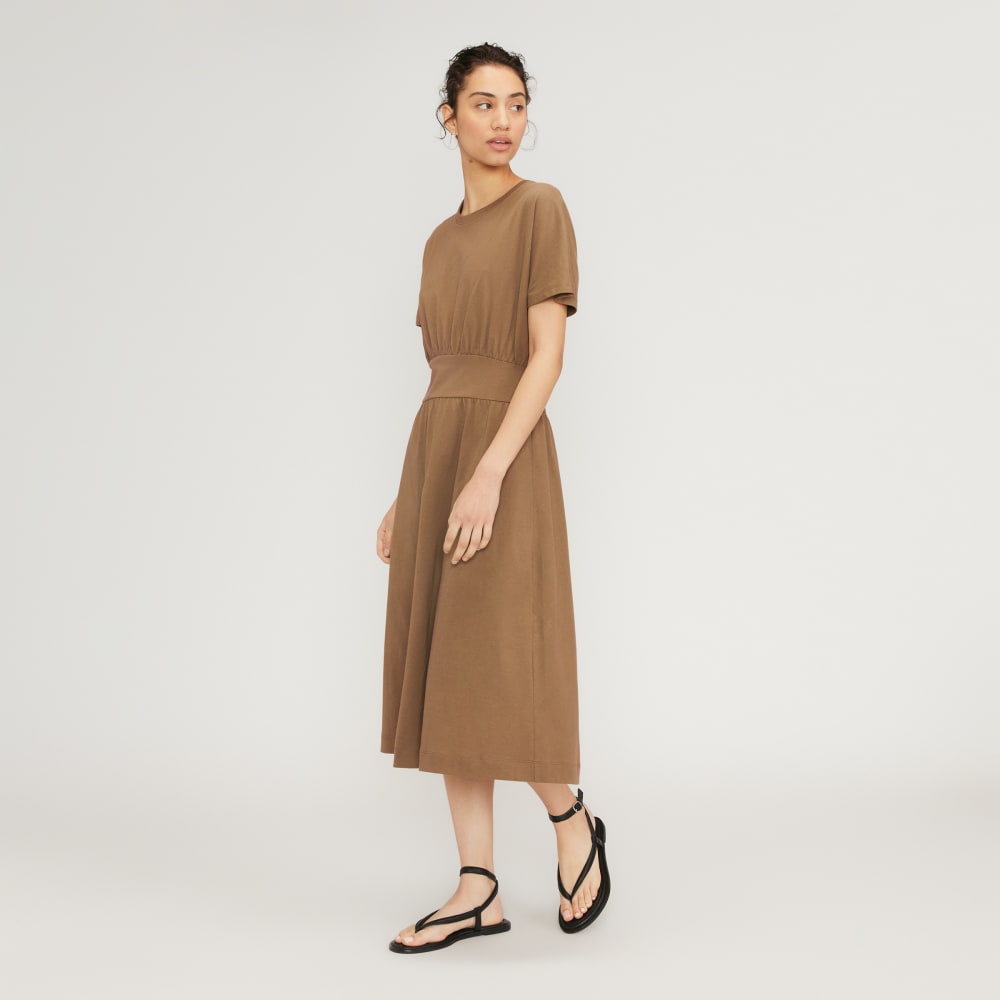 The Organic Cotton Waisted Dress in Toasted Coconut — front view