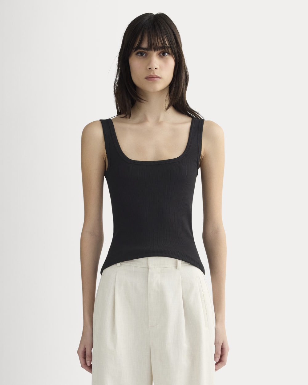 The Luxe Rib Square-Neck Tank in Black — front view
