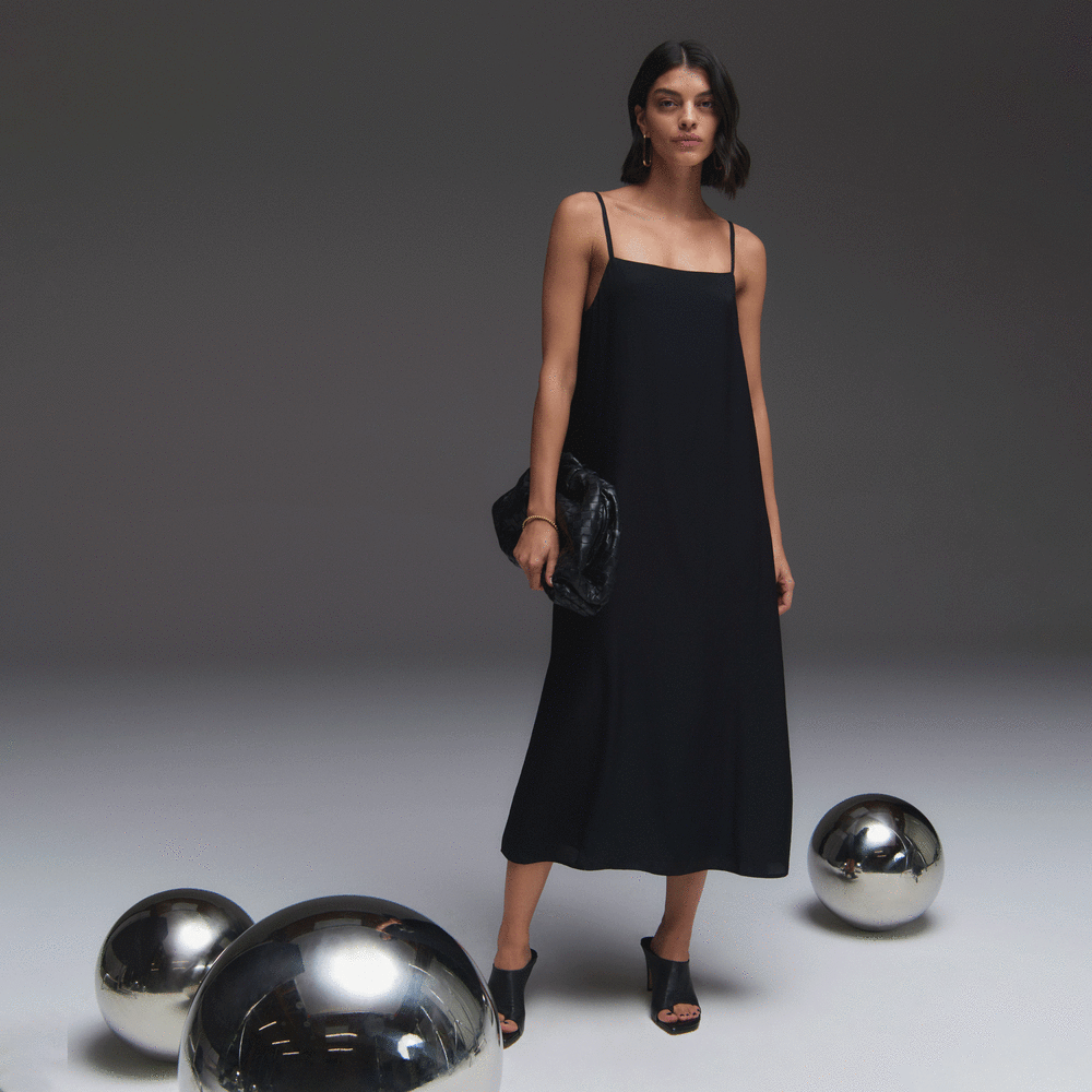 The Japanese GoWeave®  Slip Dress in Black — front view