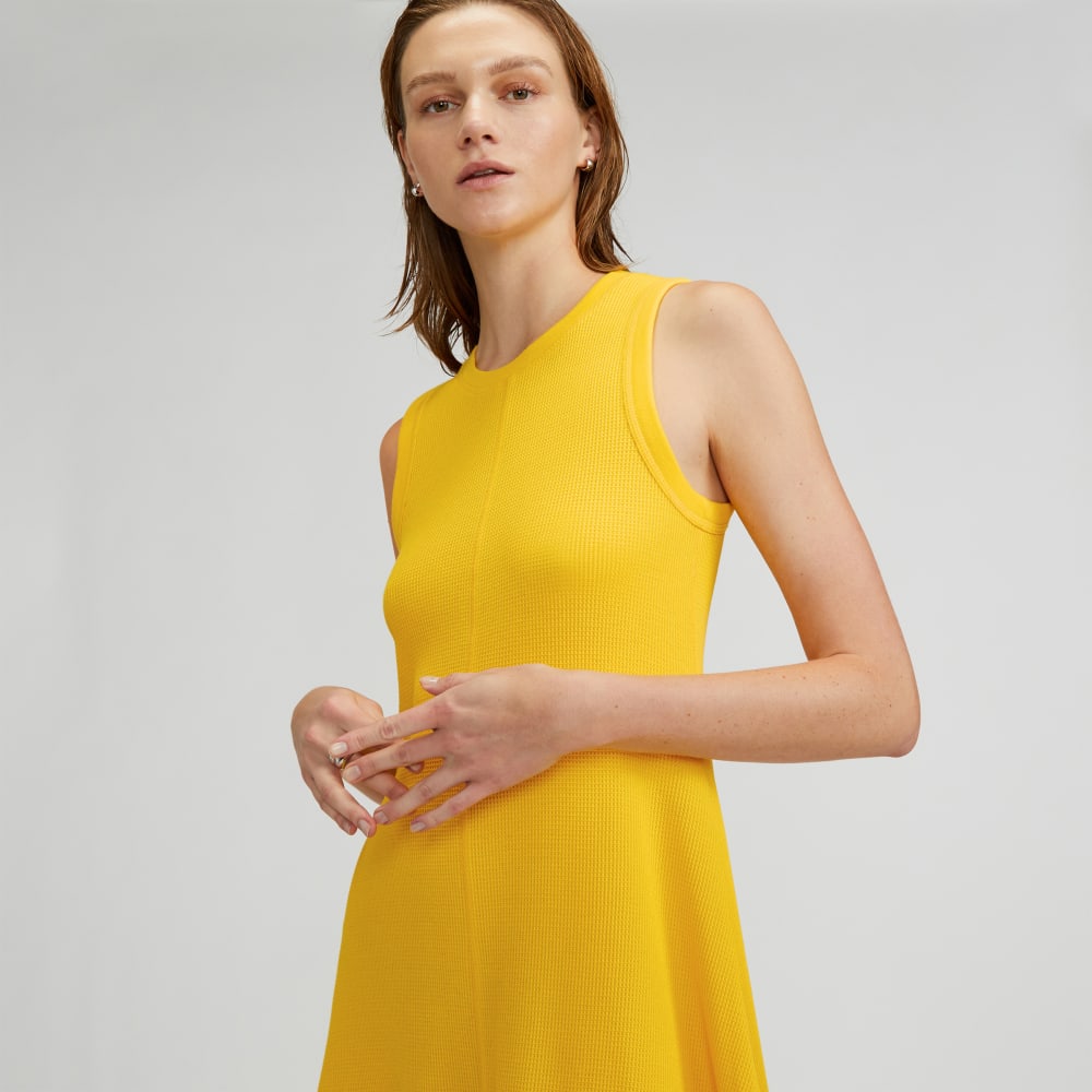 The  Organic Cotton Waffle Tank Dress in High Visibility Yellow — detail view