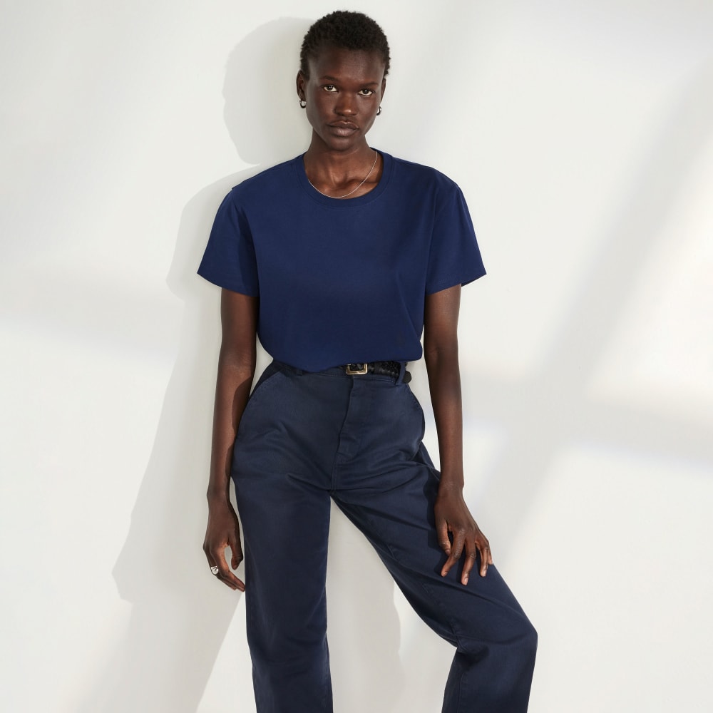 The Box-Cut Tee in Essential Cotton in Ocean Cavern — detail view